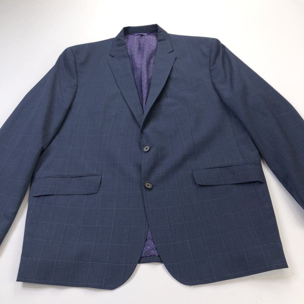 Ted Baker London Endurance 46R Wool Blazer Sport Coat Jacket Windowpane Blue